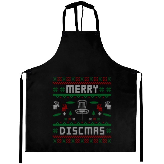Merry Discmas Disc Golf Ugly Dad Uncle Christmas Aprons