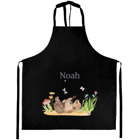 Forest Animal Bear Flowers Name Noah Aprons