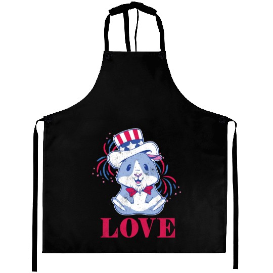 Love America American Pig Guinea USA 4th Of July Aprons