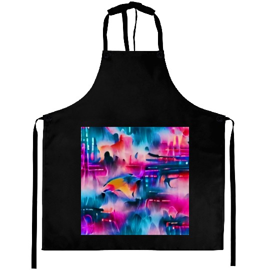 Abstract watercolor pattern in retro neon colors Aprons