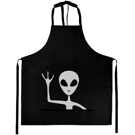 Gray male alien waving Aprons