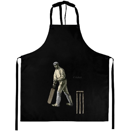 Vintage Cricket Player with a Bat and Wicket URM Aprons