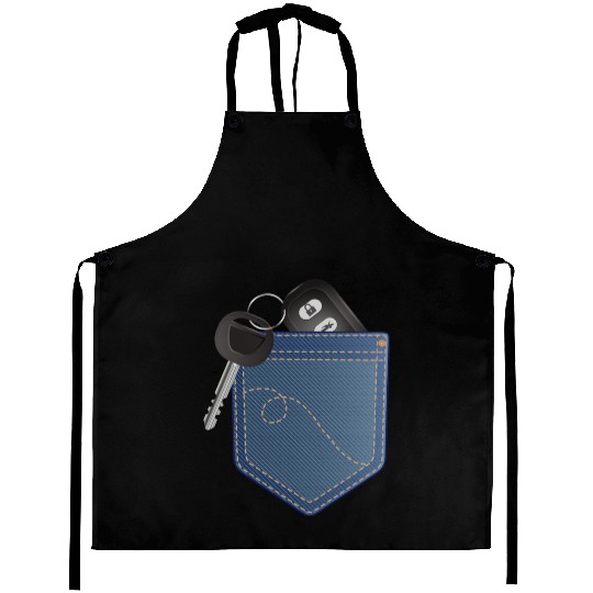 Car key with remote control in your pocket Aprons