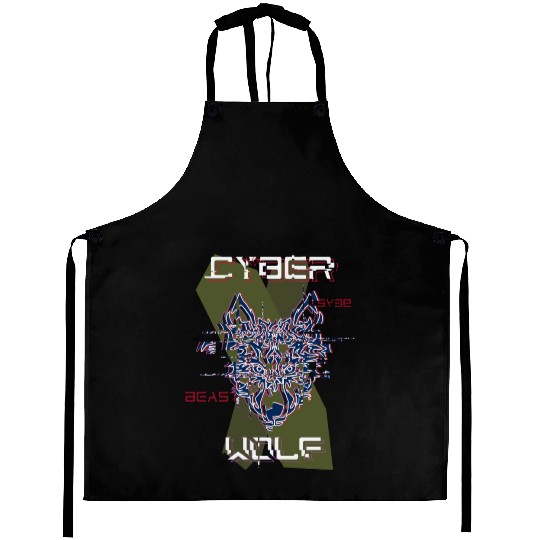 Cyber Wolf Glitch Aprons