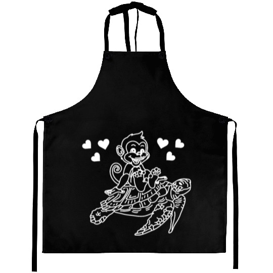 Sea Turtle And Monkey Lover - Funny Monkey Turtle Aprons