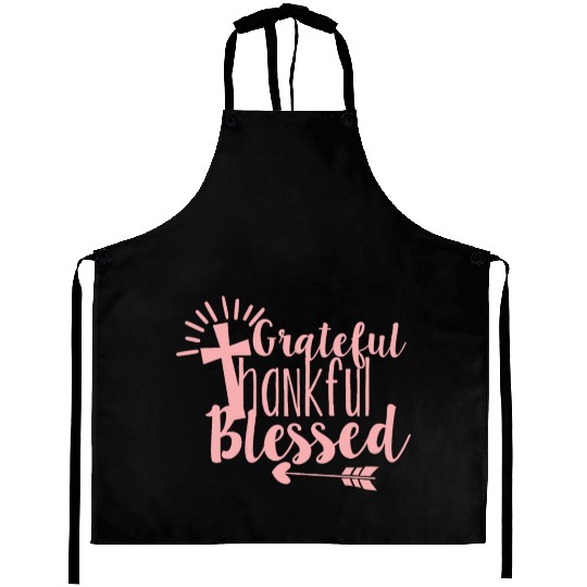 Grateful Thankful And Blessed Jesus Cross Aprons