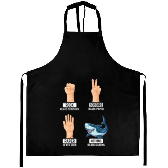 Rock Paper Scissors Nothing Beats Sharks Funny Sha Aprons