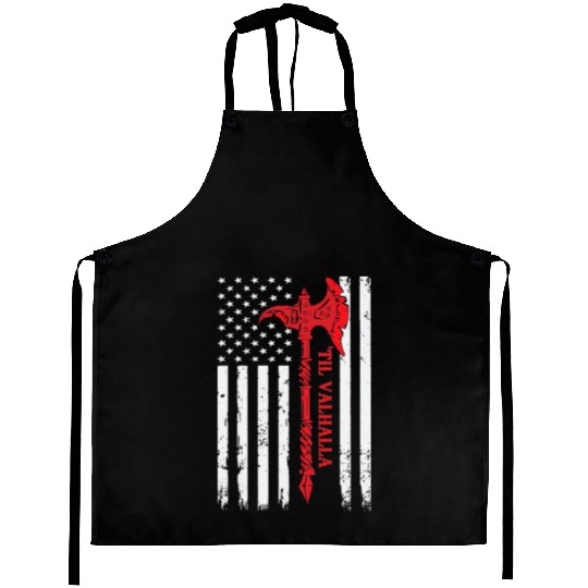 American Flag Viking Axe Til Valhalla Aprons