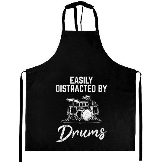 Easily Distracted By Drums Funny Drummer Percussio Aprons