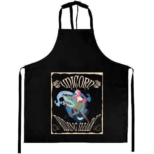 Unicorn Riding Shark Aprons