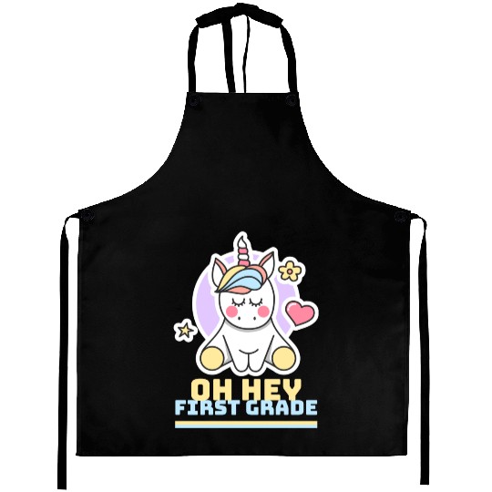 oh hey first grade Teacher Student cute unicorn Aprons