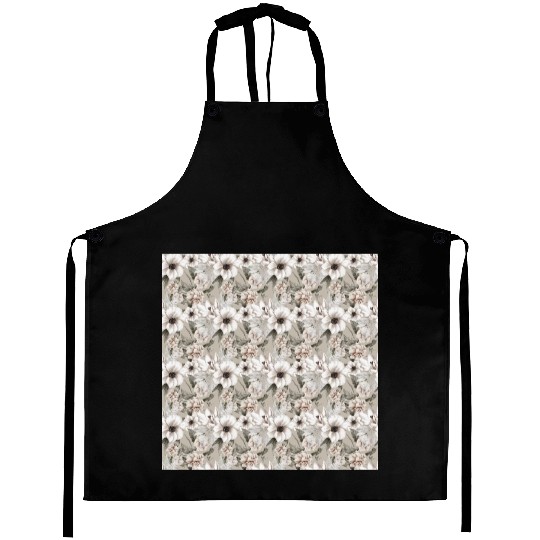 Beige Sage Green Floral Pattern Aprons