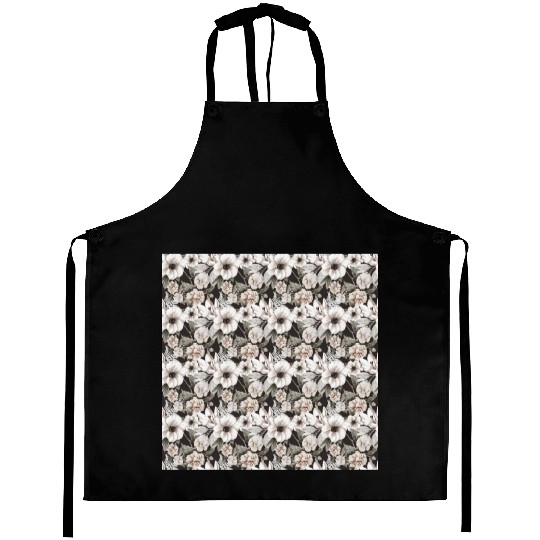 Beige Sage Green Floral Pattern Aprons