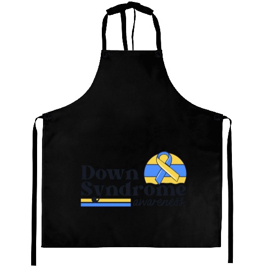 Down Syndrome Awareness Retro Sunset Yellow Blue Aprons