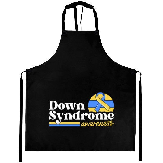 Down Syndrome Awareness Retro Sunset Yellow Blue Aprons