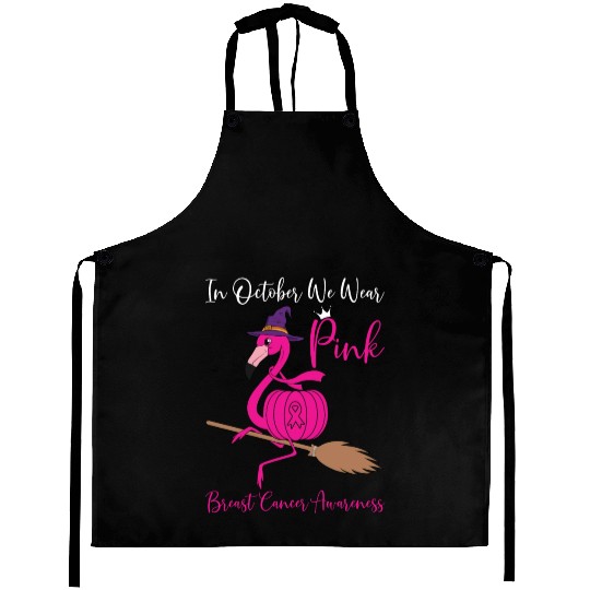 In October We Wear Pink Flamingo Breast Cancer Aprons