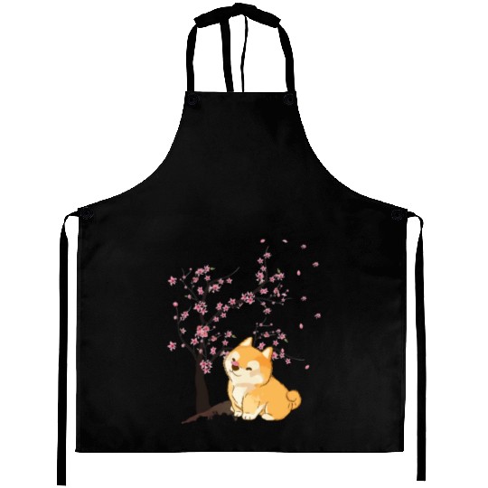 Cute Cherry Blossom Japanese Art Kawaii Shiba Inu Aprons