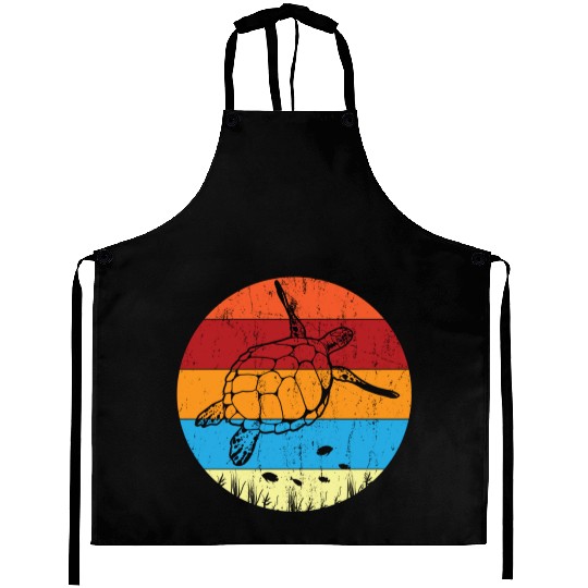 Retro Sea Turtle For Turtle Lover Aprons