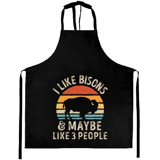 I Like Bisons and Maybe 3 People Retro Sunset Vint Aprons