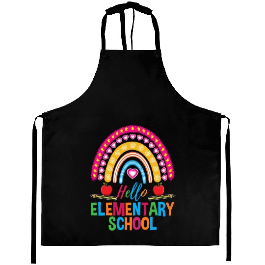Hello Elementary School Teacher Rainbow Aprons