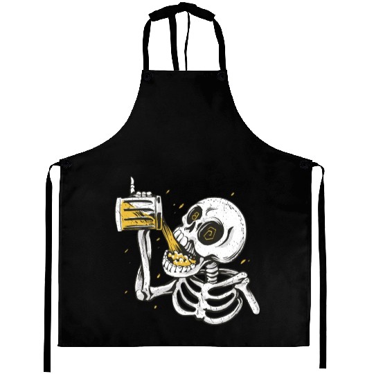 Skeleton drinking beer Aprons