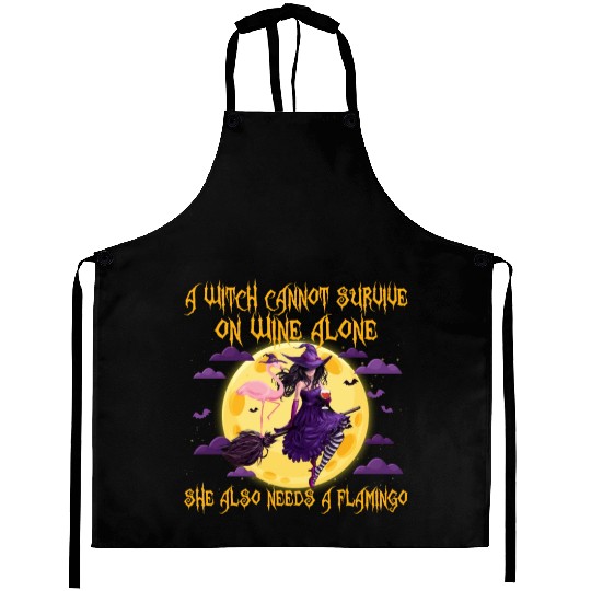 Witch and Flamingo Halloween Aprons