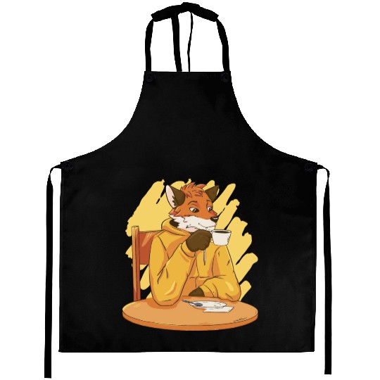 Fox Drinking Coffee Aprons