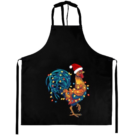 Funny Rooster Chicken Christmas Lights Pajama Farm Aprons