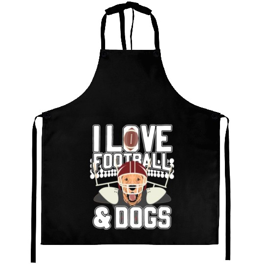I Love Football And Dogs Cute Puppy Dog Canine Spo Aprons