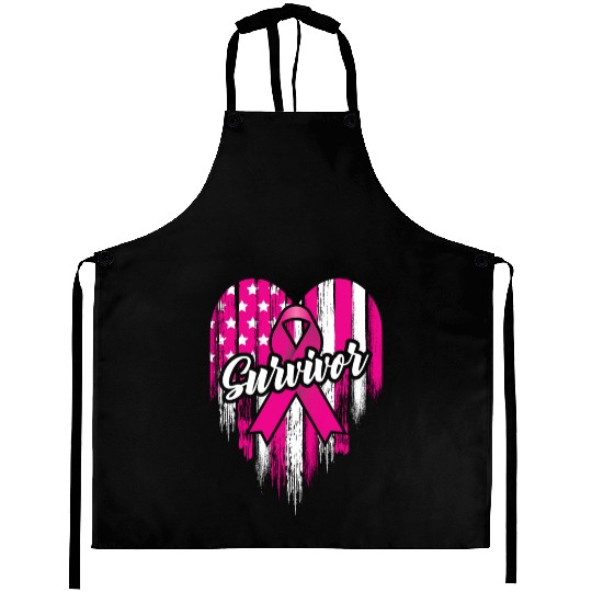 Breast Cancer Survivor Pink Ribbon American Flag Aprons