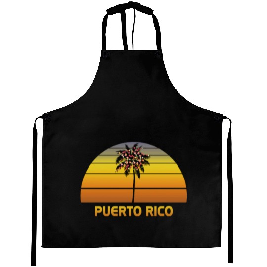 Puerto Rico Palm Tree Christmas Lights Family Aprons