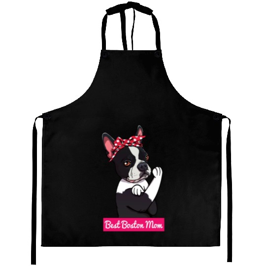 Retro Boston Terrier Dog Mom Lover Cartoon Gift Aprons