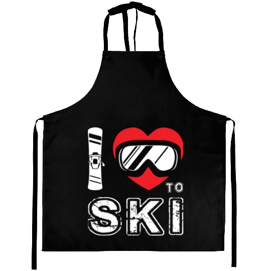 I Love To Ski Winter Sport Snowboarding Skiing Aprons