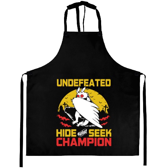 Undefeated Hide And Seek Champion Funny Mothman Aprons
