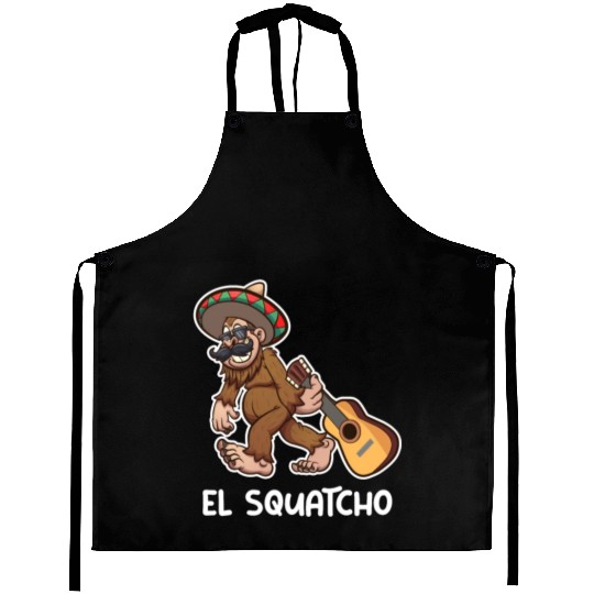 El Squatcho Funny mexican guitar sasquatch Aprons