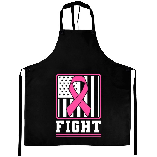 Fight Breast Cancer Awareness Pink Ribbon US Flag Aprons