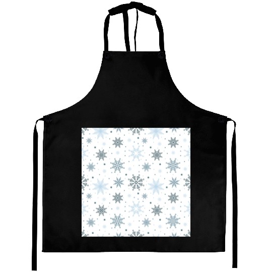Modern Snowflakes Pattern White Blue Aprons