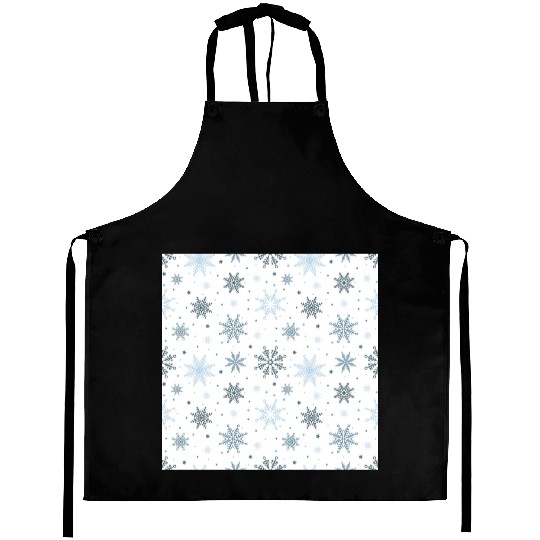 Modern Snowflakes Pattern White Blue Aprons
