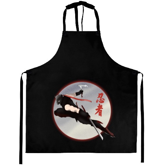 Black Ninja with a sword Aprons