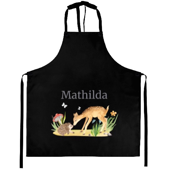 Forest Animal Deer Hedgehog Flowers Name Mathilda Aprons