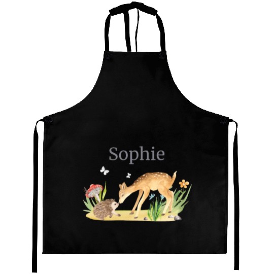 Forest Animal Deer Hedgehog Flowers Name Sophie Aprons