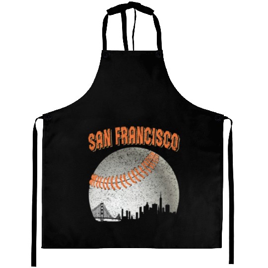 San Francisco Vintage Skyline Baseball For Gameday Aprons