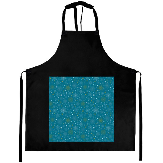 Snowflakes Pattern Blue Gold Aprons