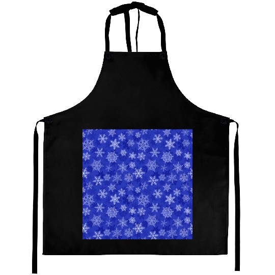 Pretty Navy Blue Snowflakes Pattern Aprons