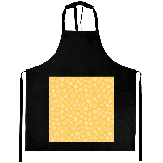 Modern Yellow Snowflakes Pattern Aprons