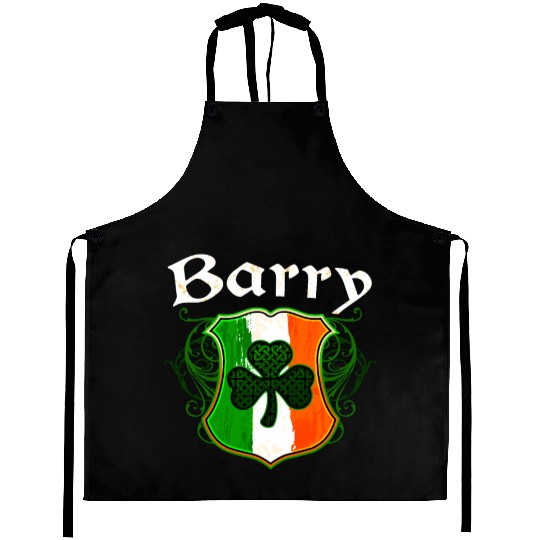 Barry Irish Surname Ireland Flag Shield Shamrock Aprons