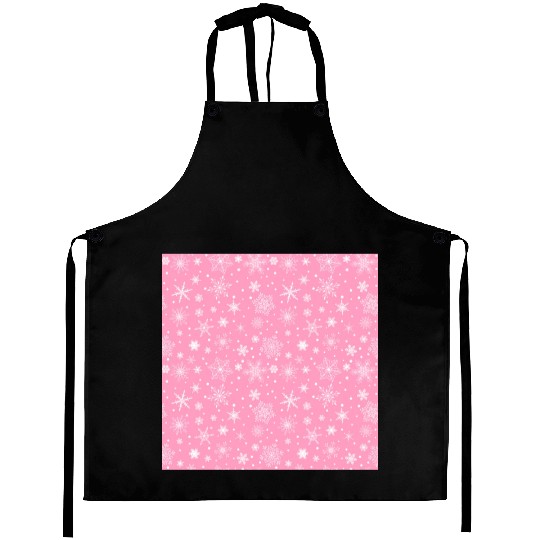 Snowflakes Pattern Pink White Aprons