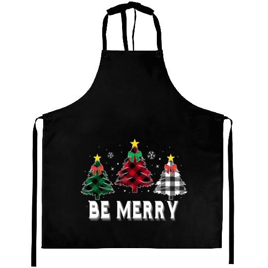 Be Merry Christmas Tree Buffalo Plaid Family Aprons