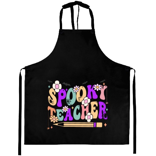 Spooky Season Retro Spooky Teacher Halloween Funny Aprons