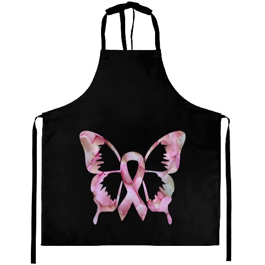 Ribbon Butterfly flower Breast Cancer Awareness Aprons